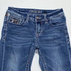 Grace Bootcut Jeans Women's 12 Blue Sequin & Rhinestone Embellishment Pocket